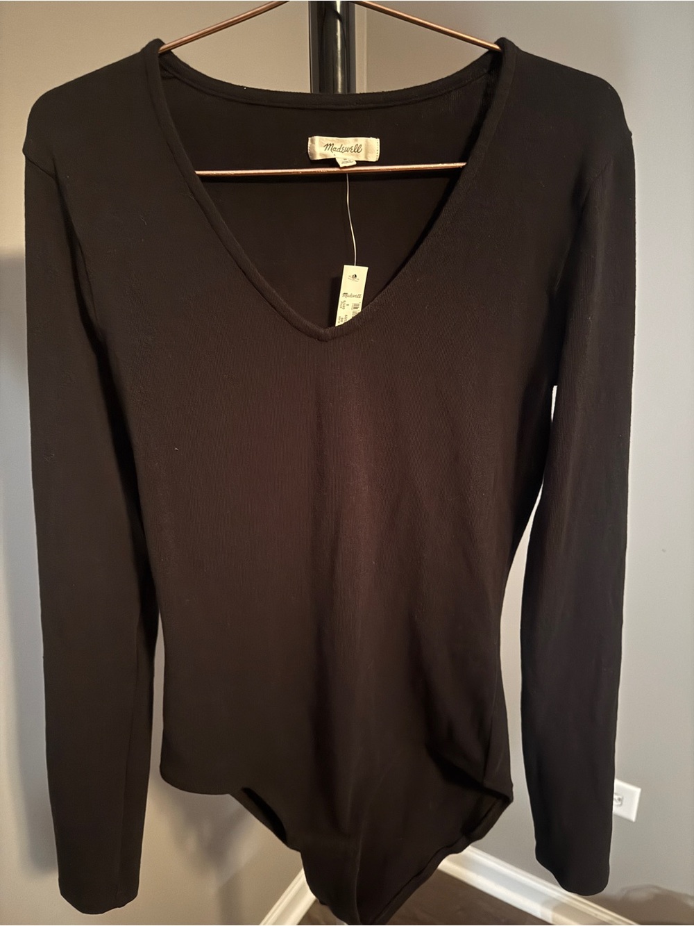 Madewell Black V-Neck Long Sleeve Bodysuit
